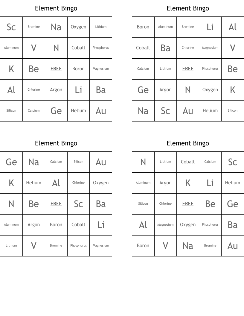 Element Bingo