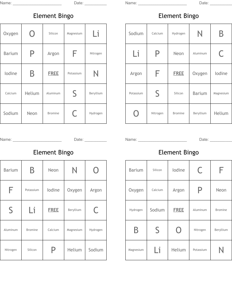 Element Bingo