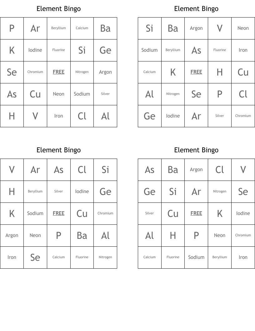 Element Bingo