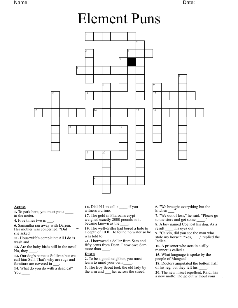 Element Puns Crossword