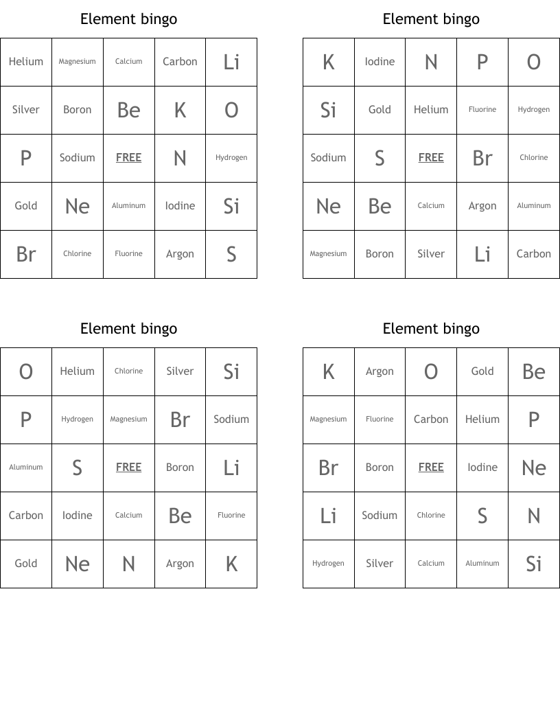 Element bingo