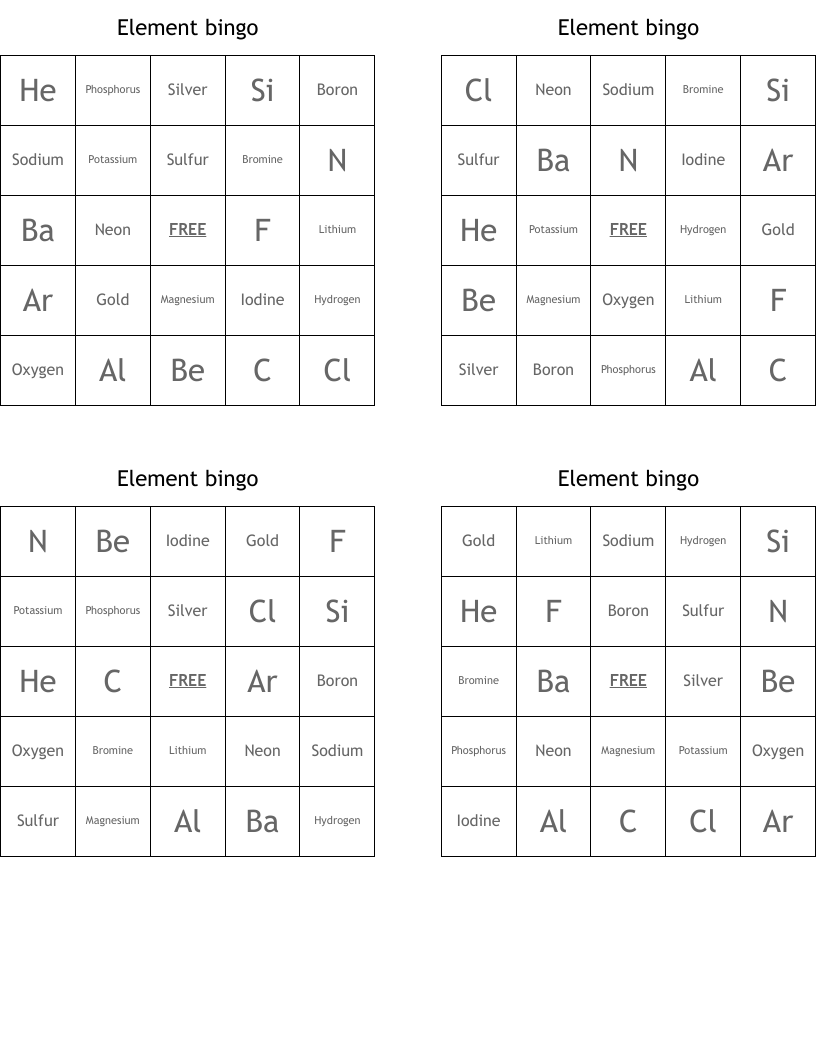 Element bingo