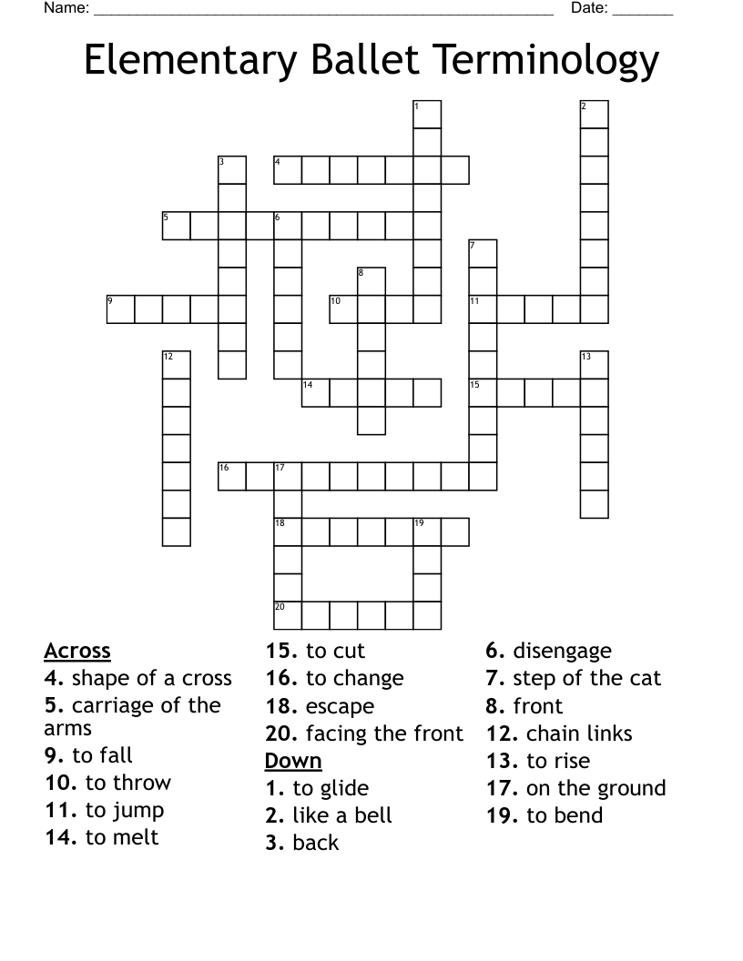 Elementary Ballet Terminology  Crossword