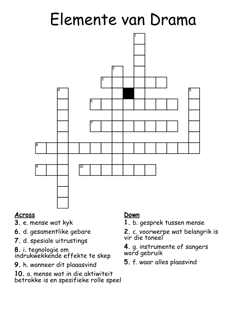 Elemente van Drama Crossword