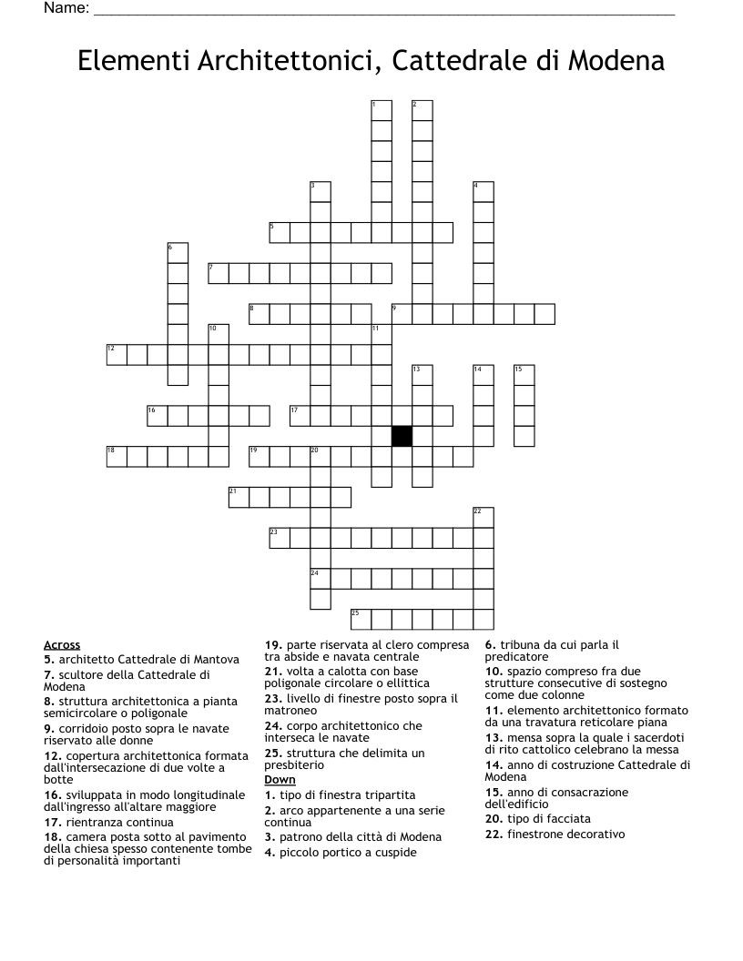 Elementi Architettonici, Cattedrale di Modena Crossword