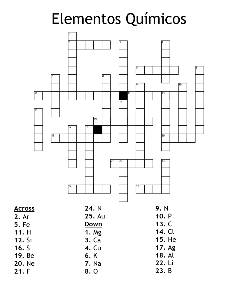 Elementos Químicos Crossword