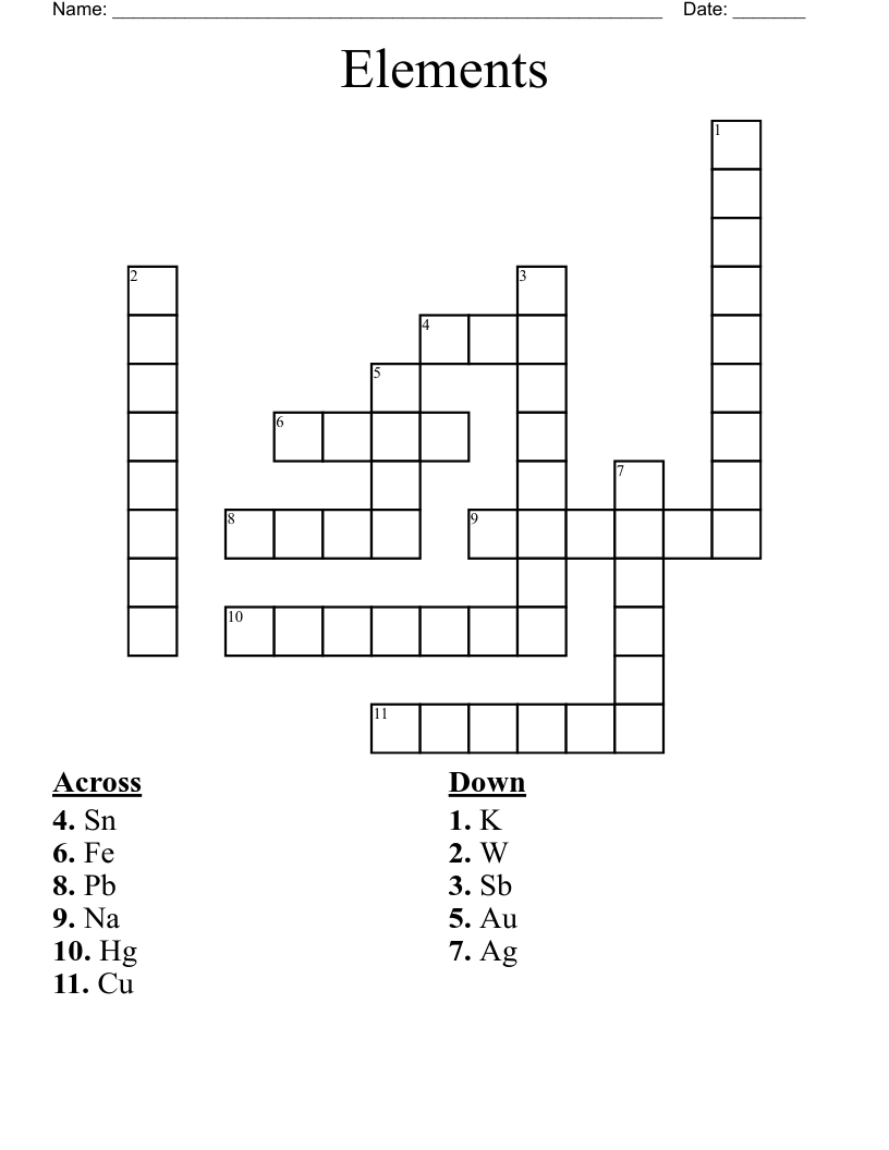 Elements Crossword