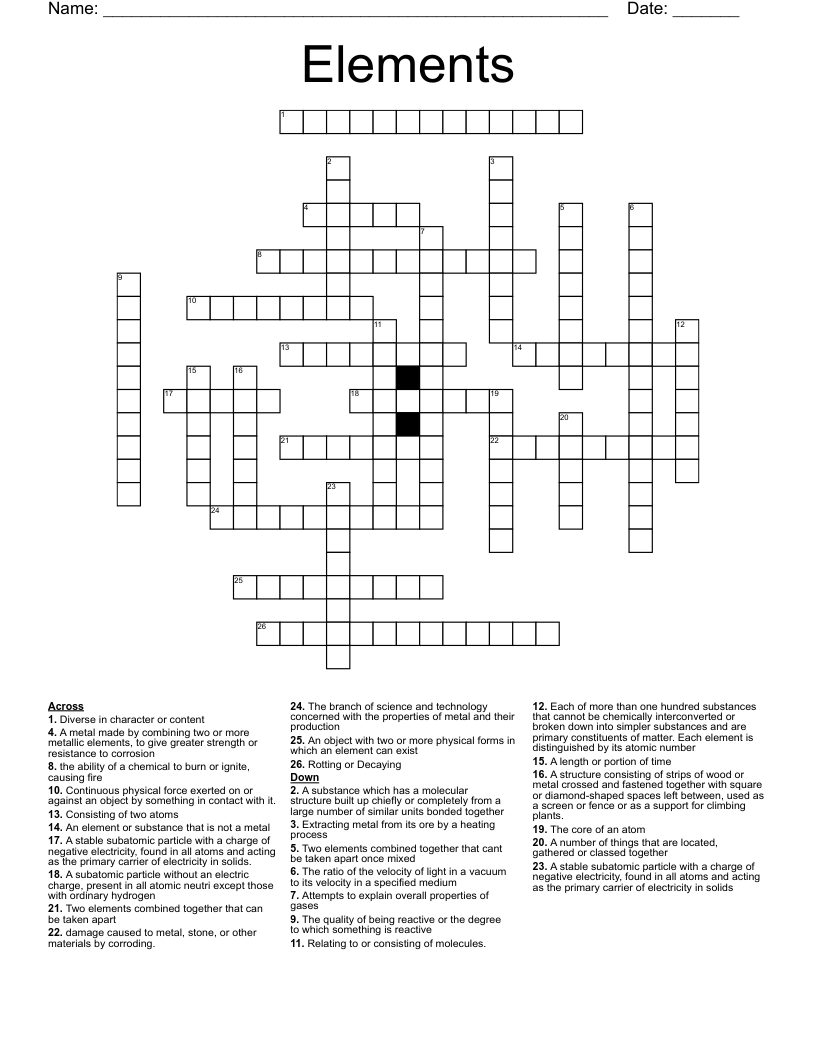 Elements Crossword