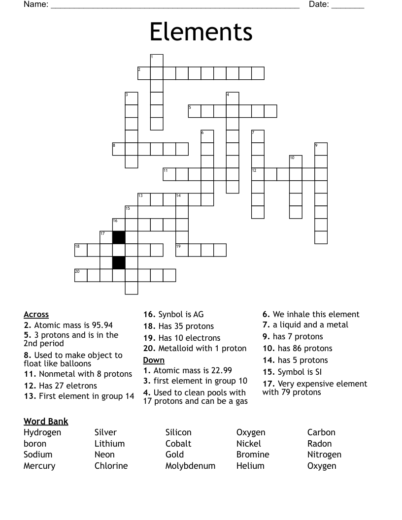 Elements Crossword