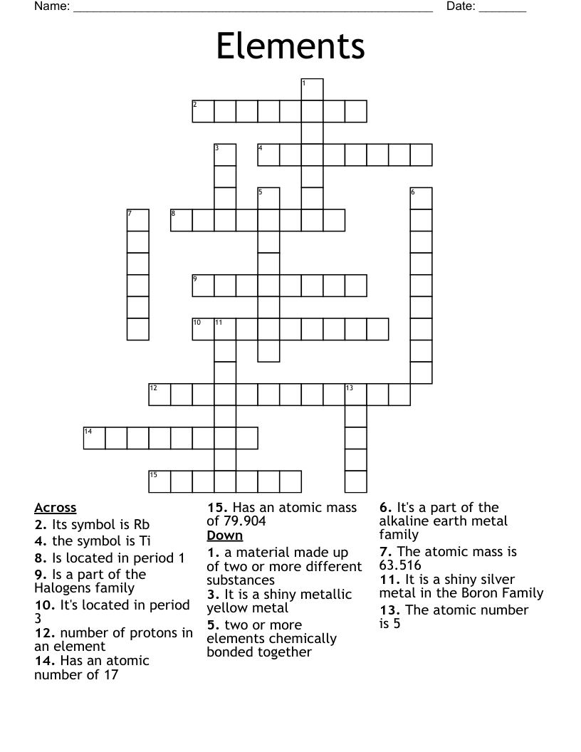 Elements Crossword