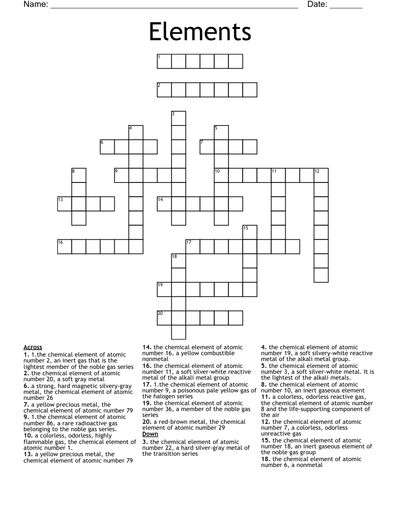 Elements Crossword