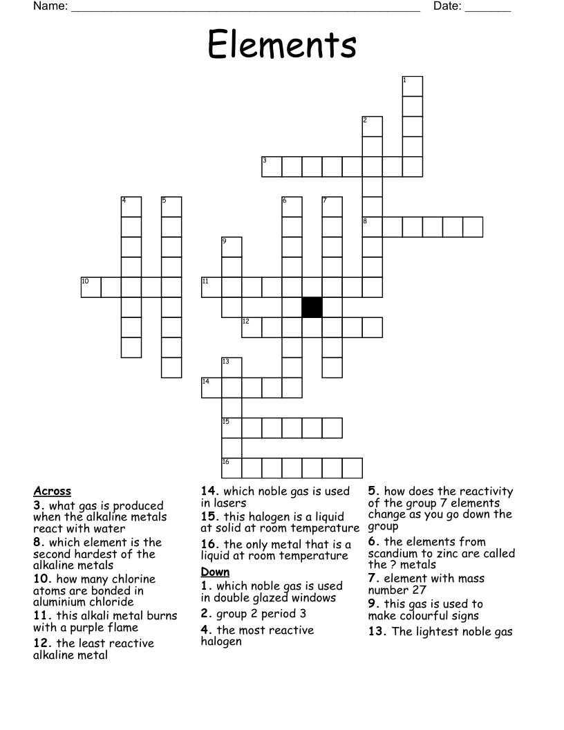 Elements Crossword