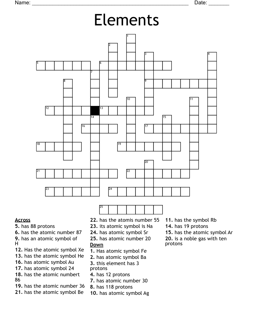 Elements Crossword