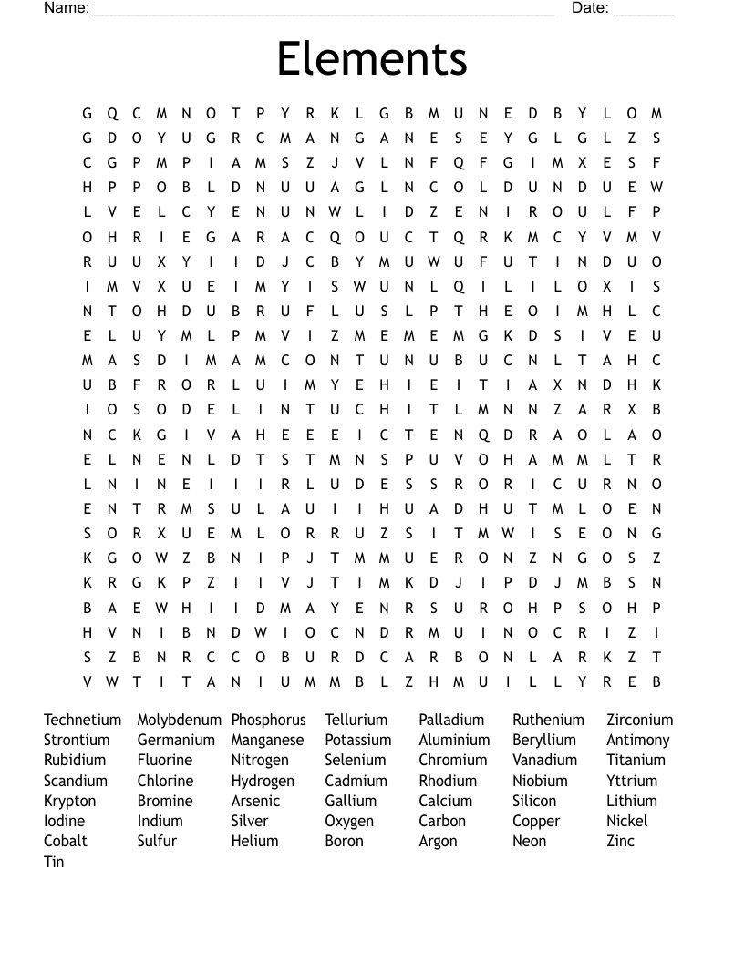 Elements Word Search