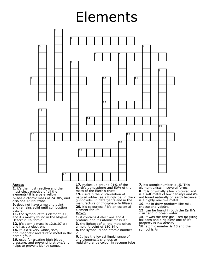 Elements Crossword