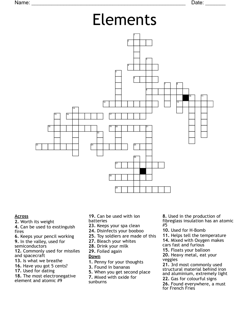 Elements Crossword