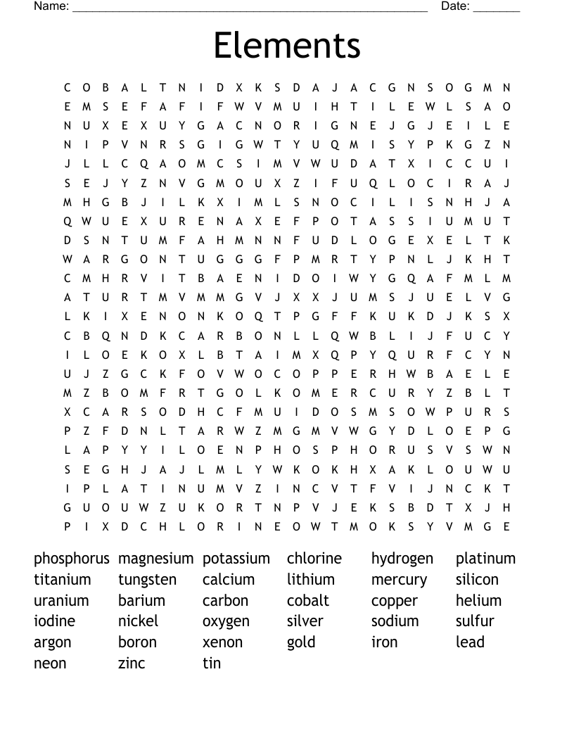 Elements Word Search