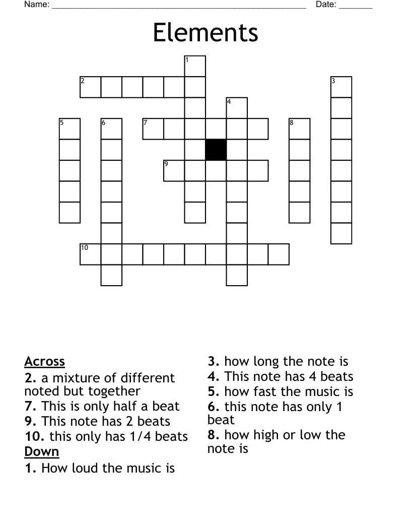 Elements Crossword