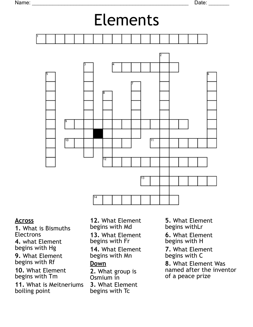 Elements Crossword