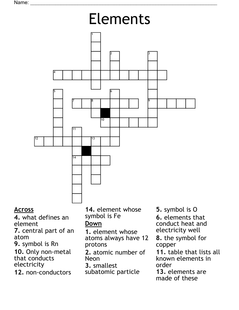 Elements Crossword