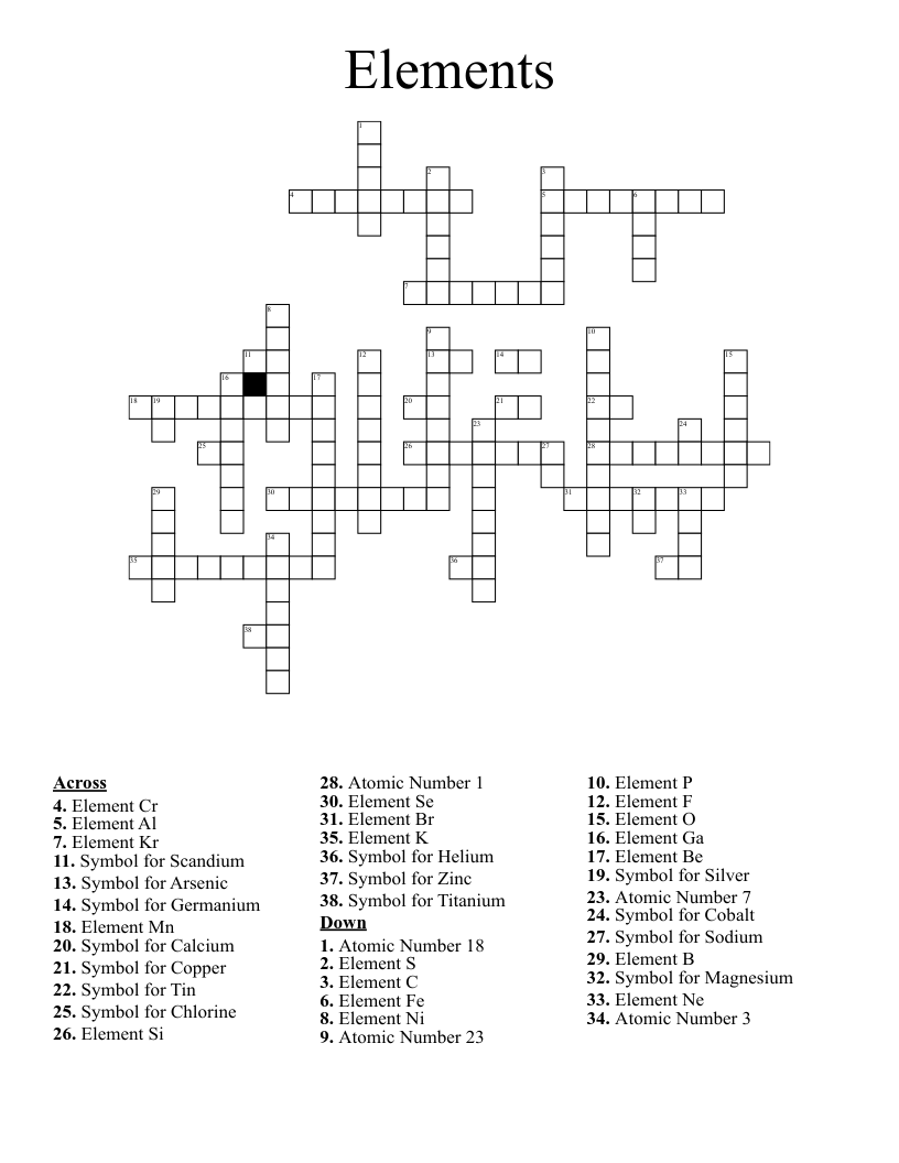 Elements Crossword