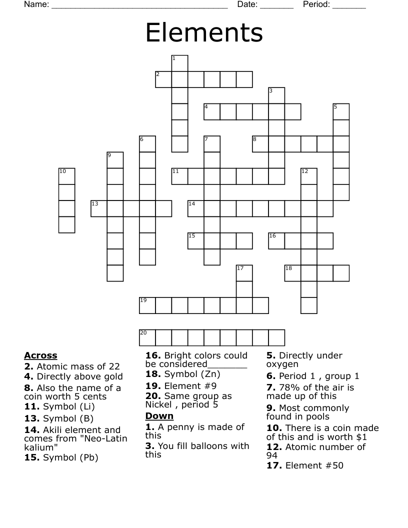 Elements Crossword