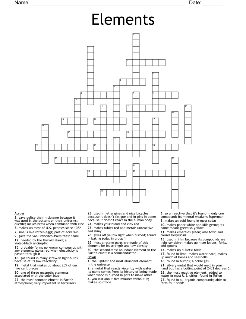 Elements Crossword
