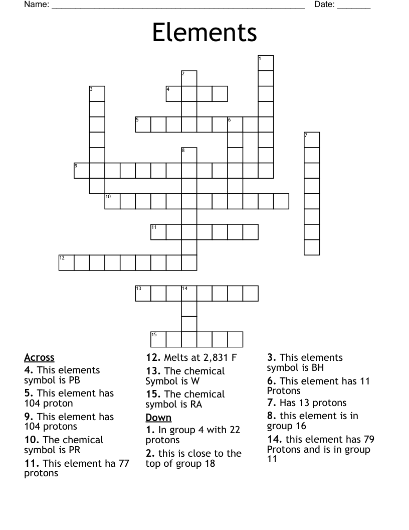 Elements Crossword