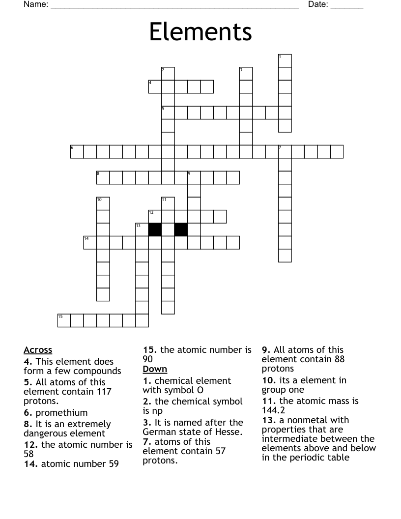 Elements Crossword