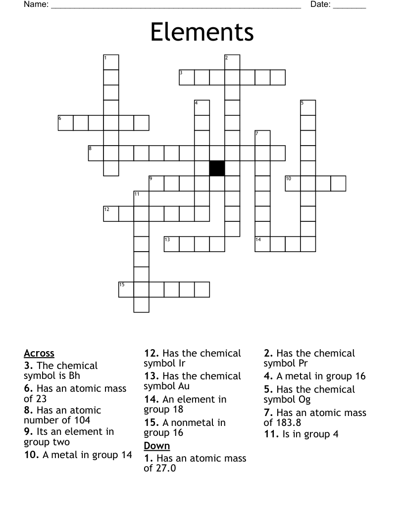 Elements Crossword