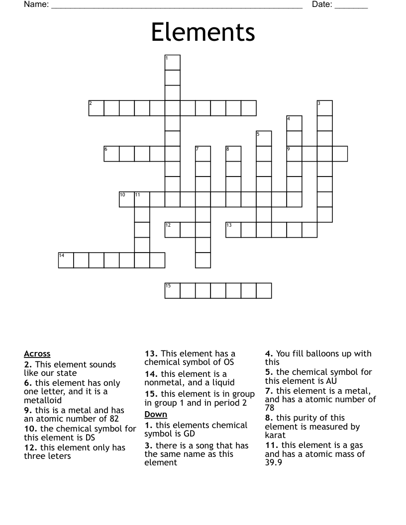 Elements Crossword