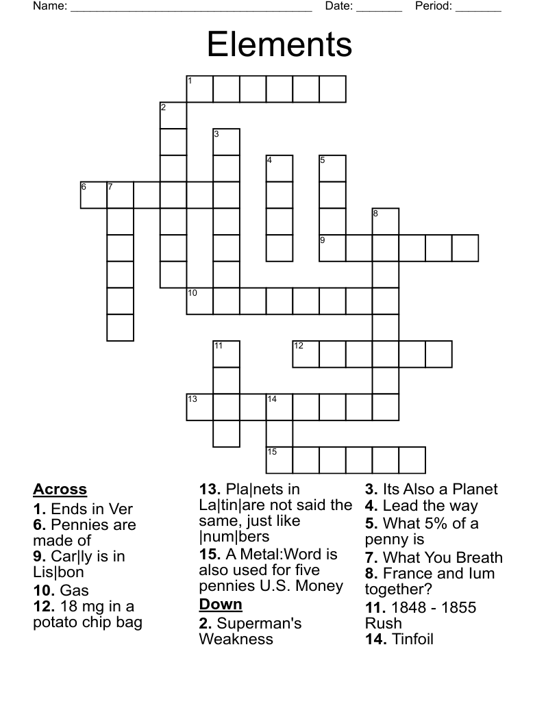 Elements Crossword