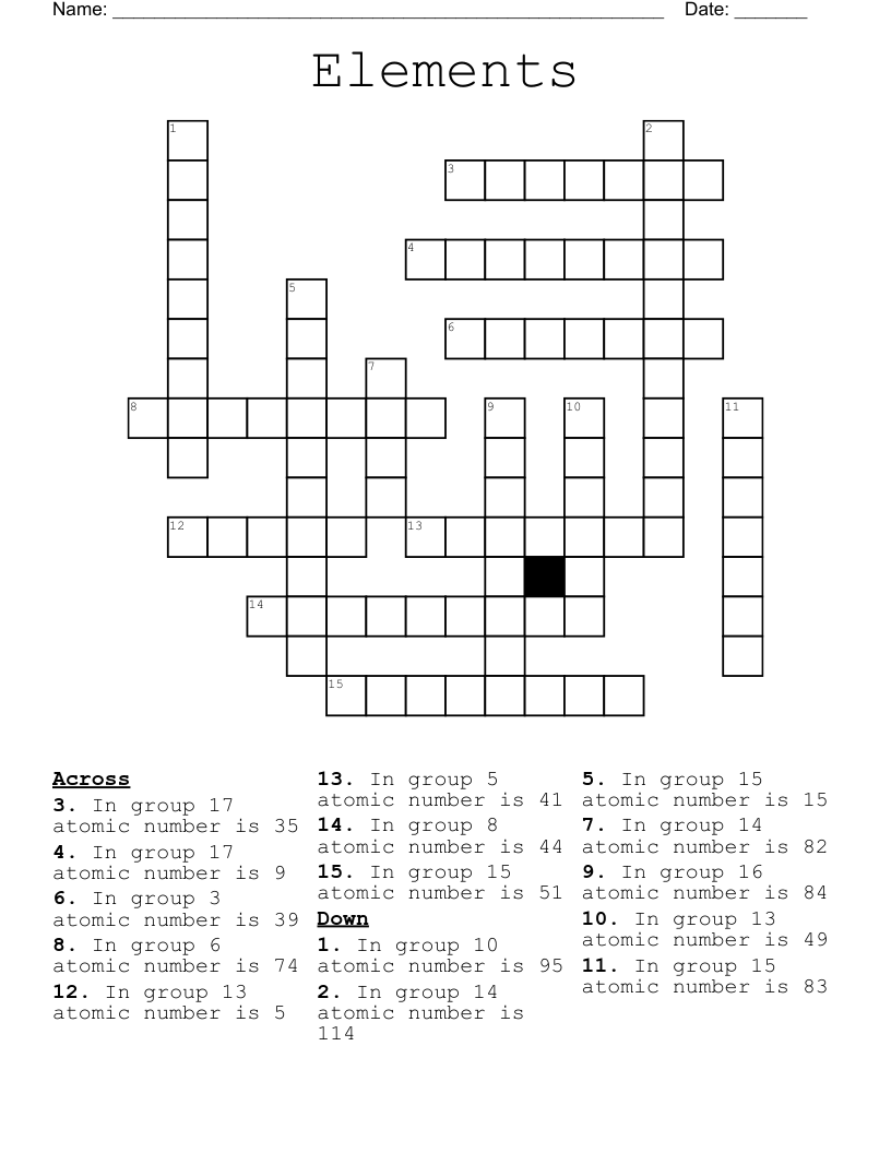 Elements Crossword