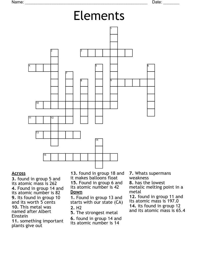 Elements Crossword