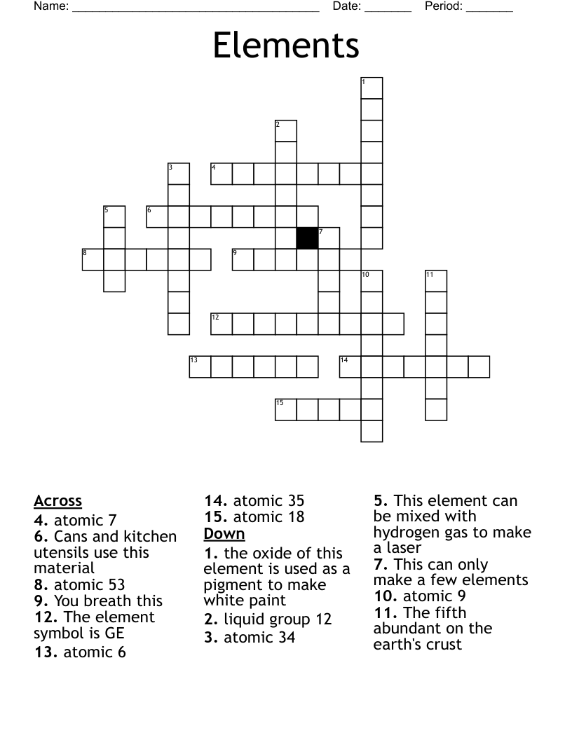 Elements Crossword