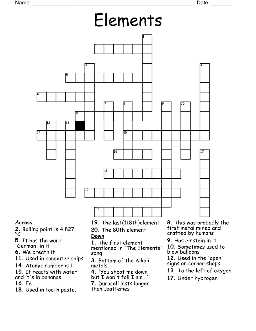 Elements Crossword