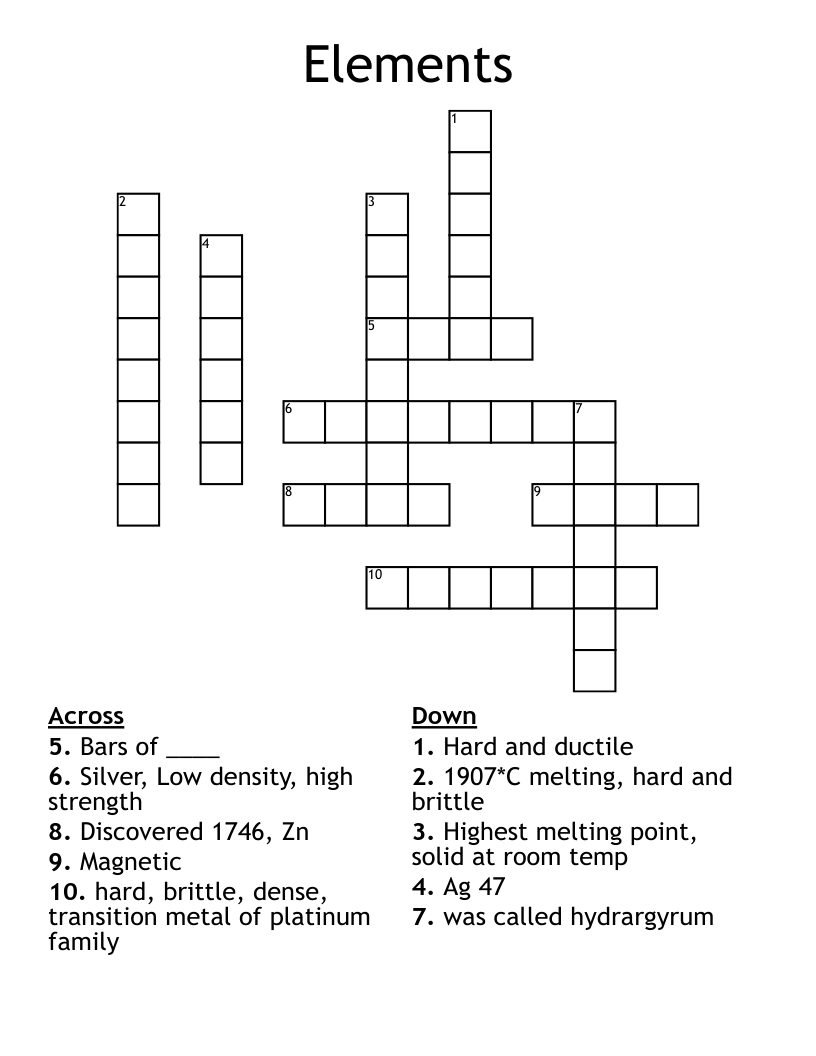 Elements Crossword