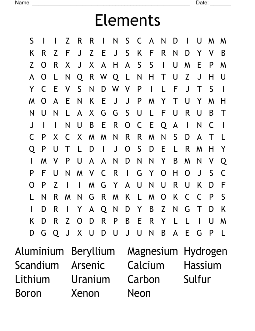 Elements Word Search
