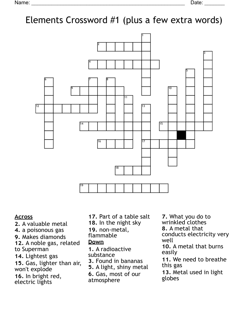 Elements Crossword #1 (plus a few extra words)