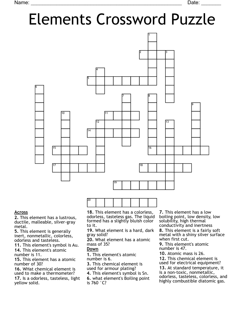 Elements Crossword Puzzle 