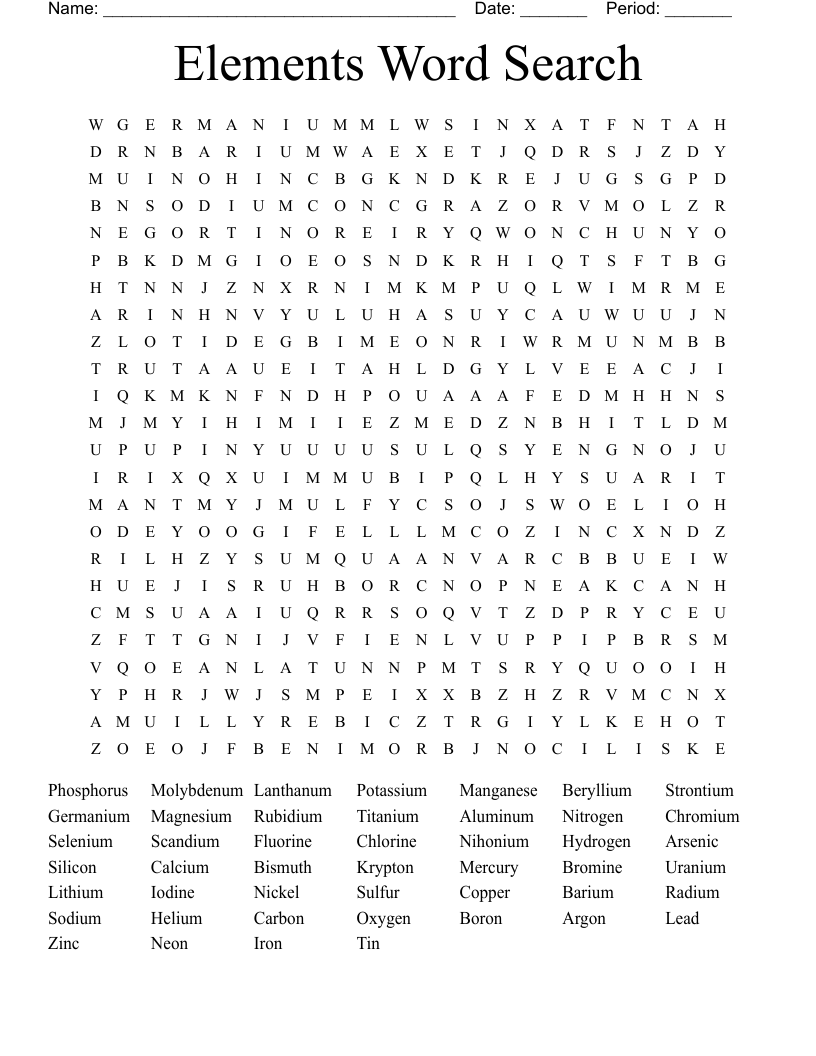 Elements Word Search