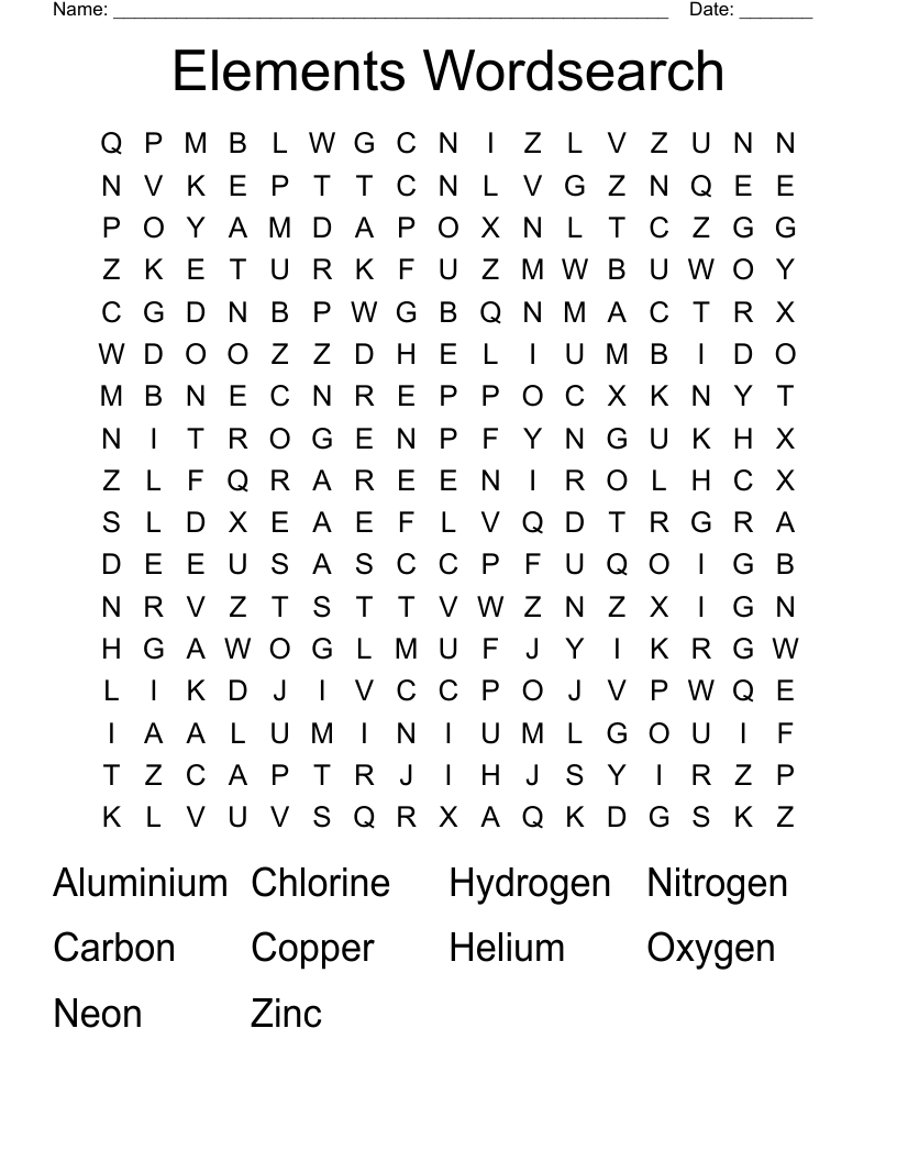 Elements Wordsearch