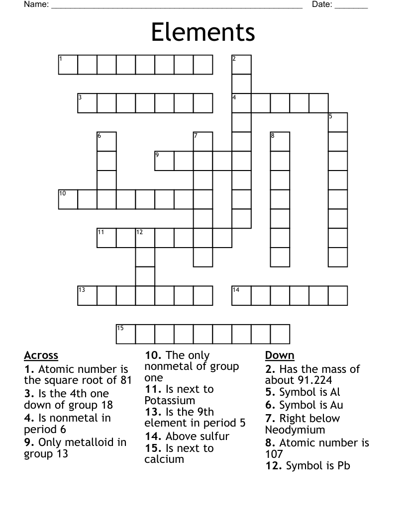 Elements  Crossword