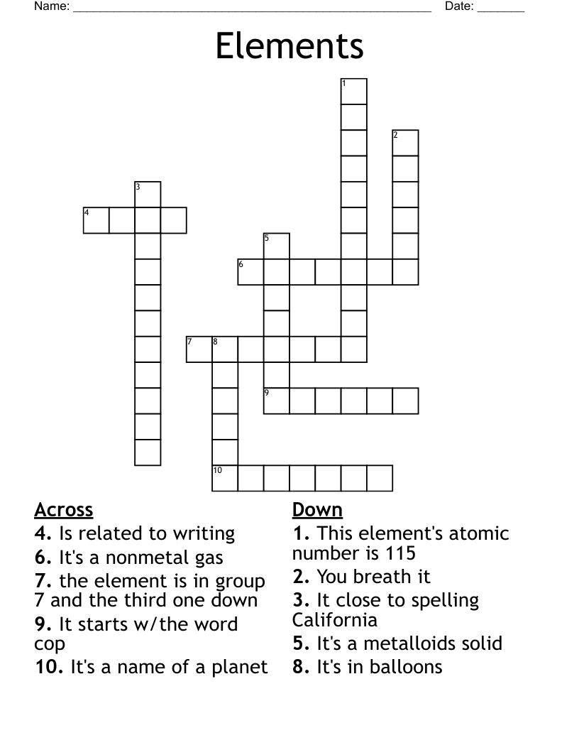 Elements  Crossword