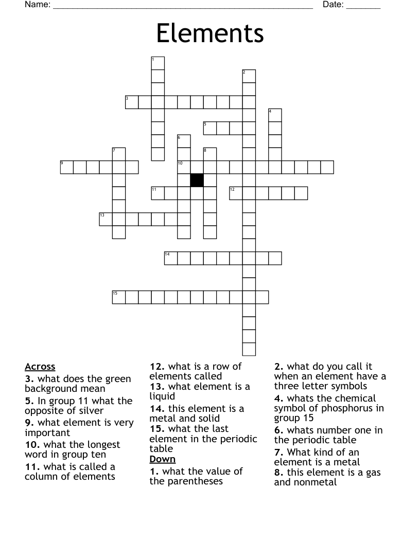 Elements  Crossword