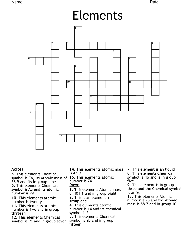 Elements  Crossword