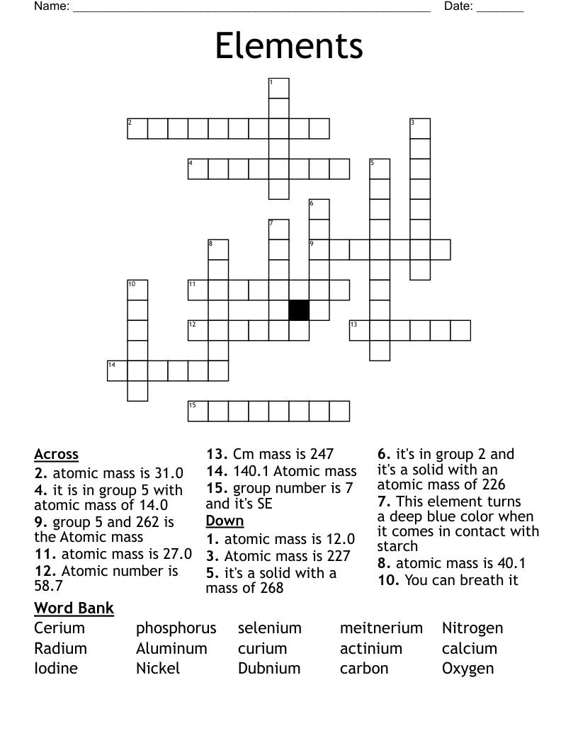 Elements  Crossword
