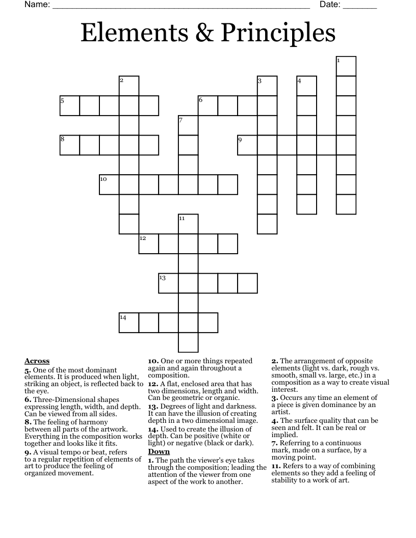 Elements & Principles Crossword