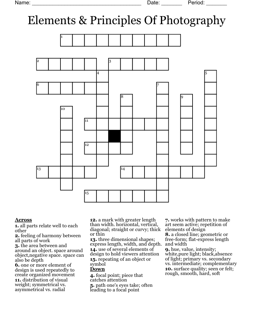 Elements & Principles Of Photography  Crossword
