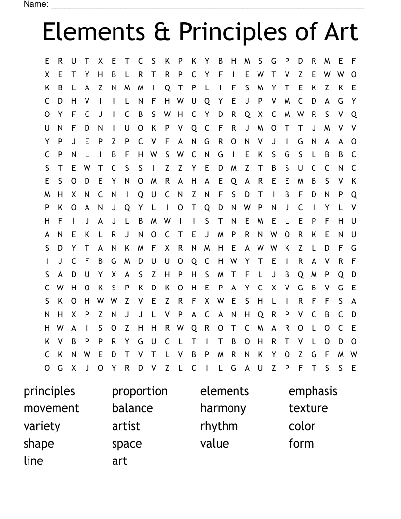 Elements & Principles of Art Word Search